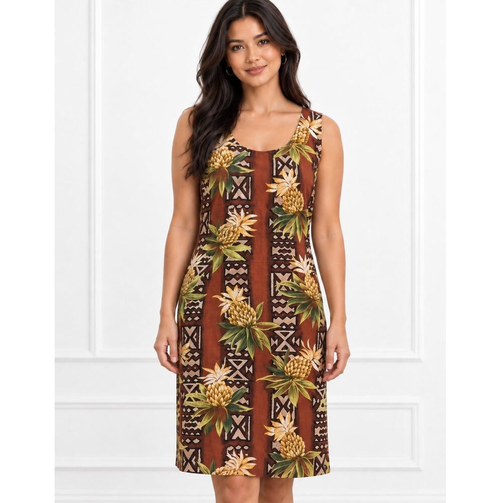 Hilo Hattie The Hawaiian Original Dress Womens Size 10 Brown Pineapple Aloha
